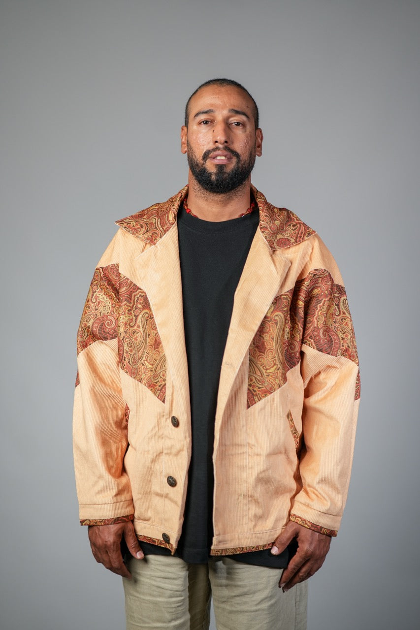 Sandy Beige Corduroy and Paisley Jacket